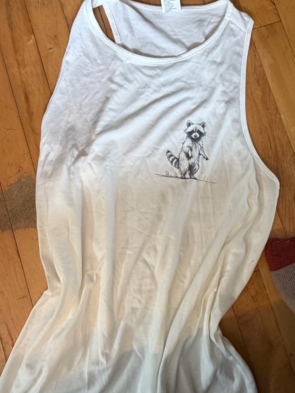 Classic White Racerback Tank with Raccoon Sketch